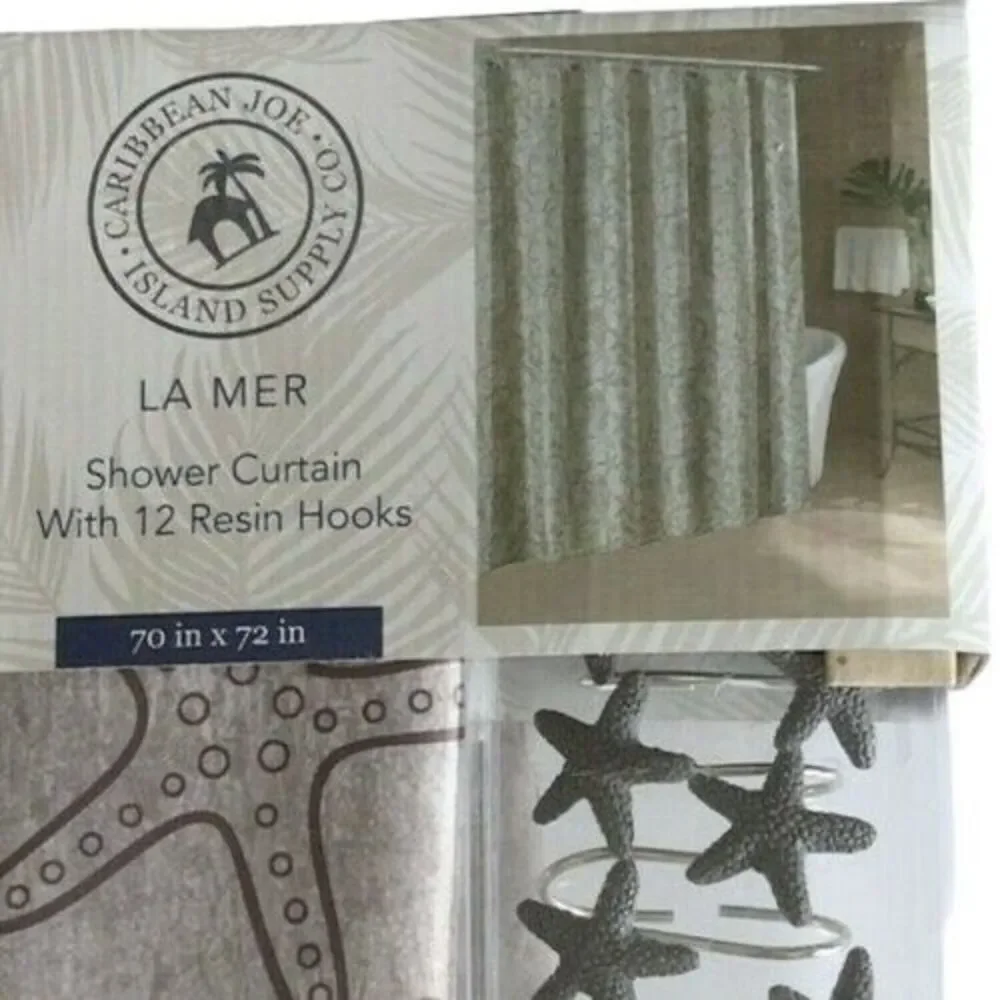 Caribbean Joe Fabric Shower Curtain w/ Hooks La Mer Starfish Beach Summer House